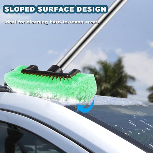 Car Wash Brush with Long Handle – Five-Sided Soft Bristle Brush for Car, Truck, SUV, RV, Boat & House Siding Cleaning(Green) - color: Green
