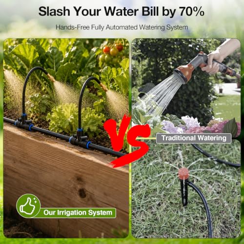 Bluepro Drip Irrigation System 200FT 1/4", 2026-Upgrade Garden Sprinkler Kit with 32PCS 360° Adjustable Copper Nozzles, Automatic Misting Watering System for Raised Beds, Greenhouse, Lawn, Patio - size: 200FT