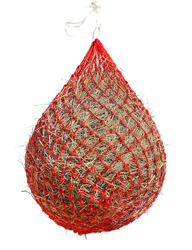 Harrison Howard Slow Feed Hay Net for Horses, 40 Inch Hay Bag Holds 1–2 Flakes, 2 Inch Mesh Durable Hanging Feeder for Stable, Pasture & Livestock-Red - color: Red