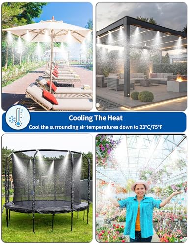 Misters for Outside Patio 63FT(19.2M)+21 Brass Mist Nozzles+a Brass Adapter(3/4") Detachable outdoor misting cooling system for Garden, waterpark, Greenhouse, Backyard, Fan, Umbrella, Deck, Canopy - size: 63 feet