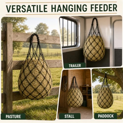 2PCS Slow Feed Hay Nets for Horses | Hanging hay feeders for stalls, trailers and travel; slow-feed design - color: Grey