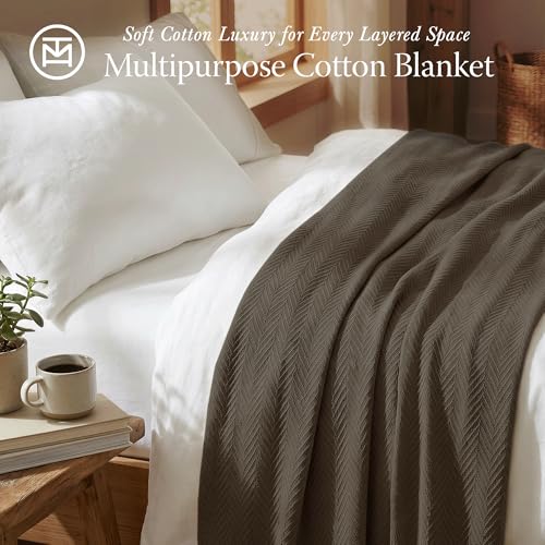 Threadmill Luxury 100% Cotton Twin Herringbone Blanket, Espresso | All-Season Thermal Throw Blanket, Soft & Breathable, Cozy Moisture-Wicking, OEKO-TEX Certified, Machine Washable, 68x92 in - color: Espresso, size: Twin (68" x 92")
