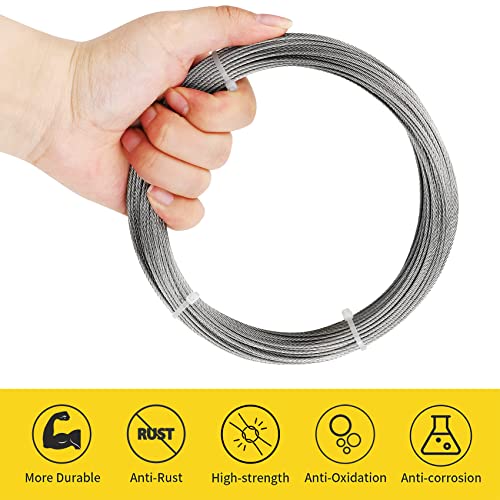 1/16 Wire Rope, 200FT 304 Stainless Steel Cable with 100Pcs Crimp Sleeves, Aircraft Grade, 7x7 Strand, 368lbs Breaking Strength, for Garden Trellis, Clothesline, Railing,Trellis - size: 200 ft