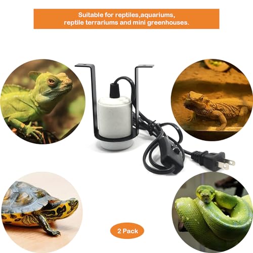 2-Pack Reptile Ceramic Heat Lamp Holder Pet Heater Bracket Reptile Light Fixture for Heat Lamp Bulb Terrariums Habitat Lizard Tortoise(Bulb Not Included)