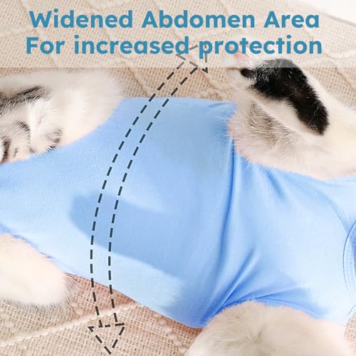 Hpetppy Recovery Suit for Cats After Surgery Soft Breathable Pet Bodysuit E-Collar & Cone Alternative Surgical Suit Kitten Wear Anti Licking Wounds Cat Onesie Cats Neuter Shirt Blue S - color: Blue, size: Small