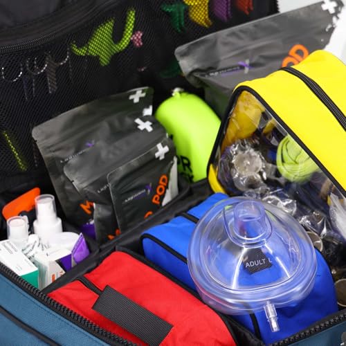 Lightning X Fully Stocked X-Tuff Modular Oxygen Trauma Bag w/Removable Organizer Pouches for EMS/EMT + First Responder - Blue - color: Blue