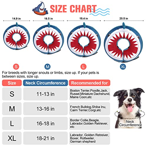 BEAUTYZOO Dog Cone Collar Alternative After Surgery,Pet Neck Donut E‑Collar | Soft Cone for Dogs to Stop Licking, Adjustable Recovery Collar for Large Medium Small Pets, Not Block Vision - Shark Blue, XL - color: Shark Donut, size: XL(Neck:18"-21")