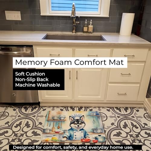 Caroline's Treasures Alaskan Klee Kai The Chef Memory Foam Kitchen Mat Machine Washable Anti-Fatigue Mat Cushion Comfort Bath Mat or Kitchen Rug - color: Alaskan Klee Kai 6183