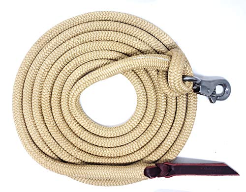 Double Braid Polyester Yacht Horse Lead Rope with Loop 12ft. or 14ft. Lengths (Beige, 14 ft. No Snap) - color: Beige, size: 14 ft.