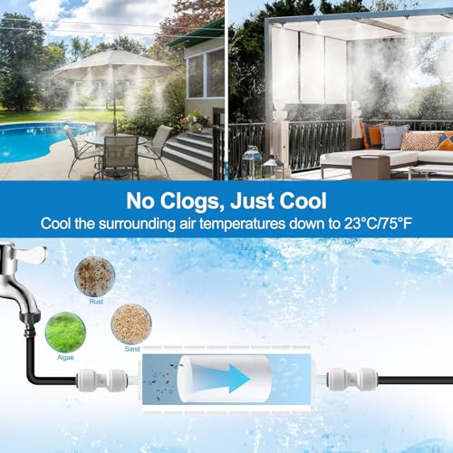 Pre-Assembled Misters for Outside Patio,Outdoor Misting System,50FT|15M. | Backyard Water Cooling Mist Kit for Garden,Greenhouse,Deck,Umbrella,Canopy,Pool,Porch,Trampoline,Park - size: 50FT-Pre-Flt