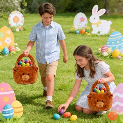 Easter Basket, Easter Baskets for Kids, Highland Cow Baskets with Handle for Gifts Empty, Bunny Egg Hunting, Basket Stuffers Essentials - color: Highland cow