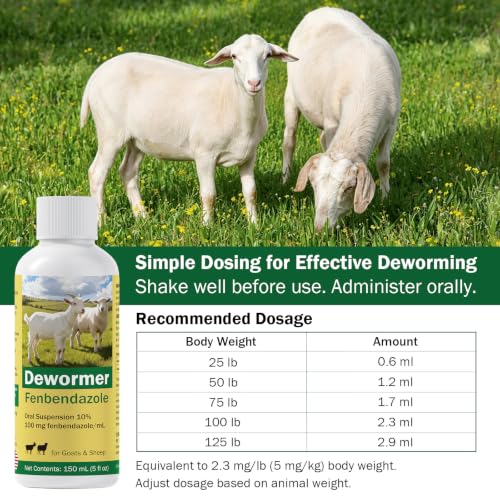 Dewormer for Goats and Sheep with Fenbendazole, Liquid Dewormer | for Roundworms, Lungworms, Tapeworms & More, 150ml