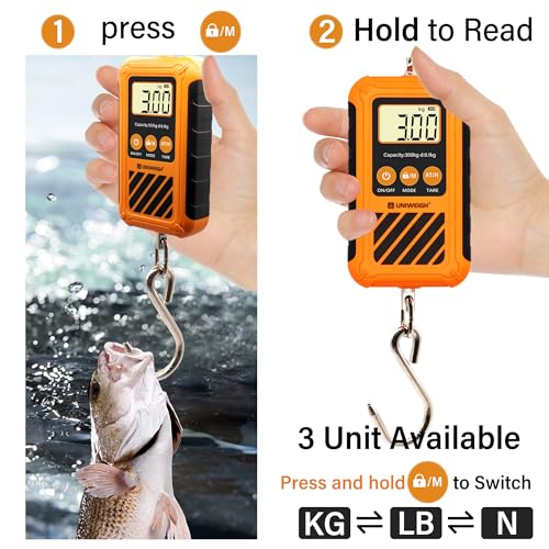 UNIWEIGH Digital Hanging Scale,Mini Crane Scale 300kg/660lb with Hold&Tare | Postal Luggage Scale with LCD Display,Portable Handheld and Large Hook,Deer Scale for Garage Farms Hunting Fish Travel Hays