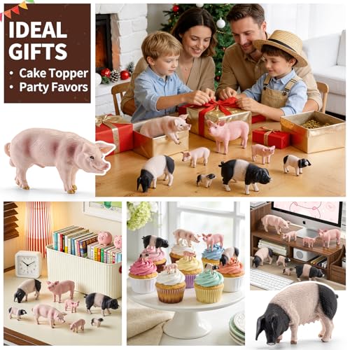 8 Pcs Realistic Pig Figurines Farm Animal Toys Animal Figures | Solid, Durable, Safe, Plastic Pig Figures Playset, Cake Toppers, Educational Pretend Play, Birthday Christmas Gift - style: Pig