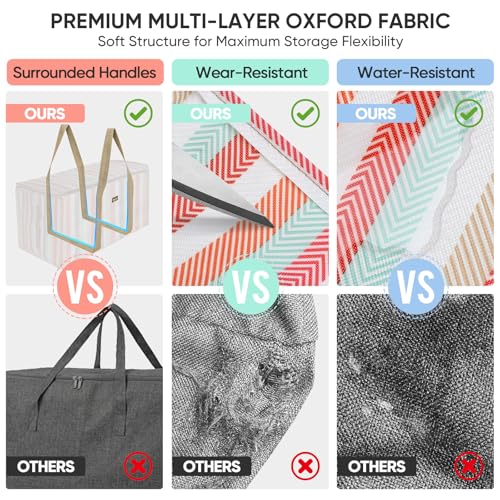 BALEINE Extra Large Storage Tote with Zippers & Carrying Handles, Heavy-Duty Oxford Fabric Moving Bags for Laundry, Space Saving, Storage, 2-Pack, Color Stripe - color: Color Stripe, size: 2-Pack