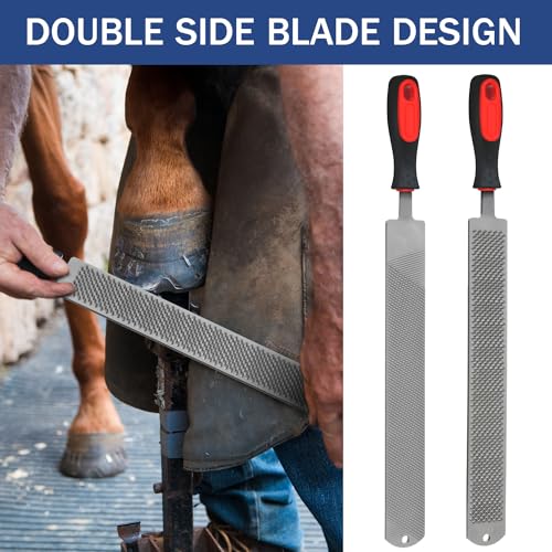 Gisafai 2 Pcs 18 Inch Rasps for Shoeing Horses with Handle Trimming File Carbon Steel Farrier Tools for Repair Horse Goat Hooves Cow Donkey Pig Animal Hooves Repairing Wood Working Supplies - size: 18 Inch