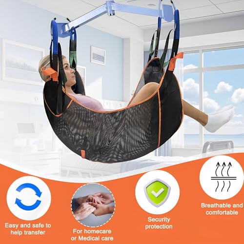 Universal Full Body Patient Lift Sling, Transfer Sling for Elderly & Disabled with Padded, Patient Aid Lift Medical Sling for Shower Bath, Transfer, Positioning and Lifting (Black) - size: L