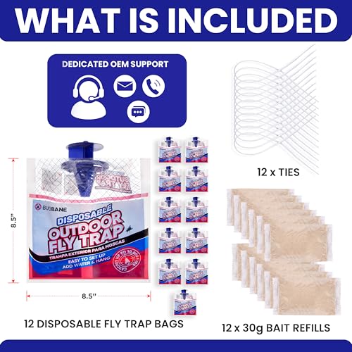 Fly Traps Outdoor Fly Trap for Patio. 12 Non-Toxic Pre-Baited Flies Bags Outdoor Disposable. Hanging Bug Catchers for All Filth Flies Killer for Outside Bug Control in Yard Horse Ranch Trash Can - style: 12pk