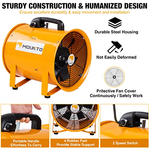 MOUNTO 12-Inch Heavy Duty Cylinder Axial Fan with 25-Foot Vinyl Hose | High-Performance Portable Blower/Exhaust Fan | 2900 CFM Directional Airflow for Crawl Spaces, Attics, Basements - size: 12inch