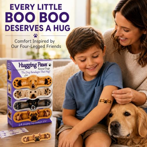 Hugging Paws Bandages from Hug-a-BooBoo, Adorable Dog Bandages that Hug! Fun Novelty Wound Wraps Feature Paintings of Actual Rescue Dogs! Great Dog Lover Gift! French Bulldog, Poodle, Lab, Mix 24 Ct - size: 24ct, style: Dogs