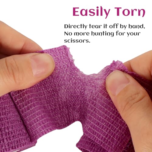 24 Rolls Elastic Self Adhesive Bandage Wrap 2 Inch, Breathable Non Woven Cohesive Bandage, Vet Wrap for Dogs, Ankle Sprains Swelling Medical First Aid Tape, Sports Athletic Tape Purple - color: 2 Inch-24 Count Purple