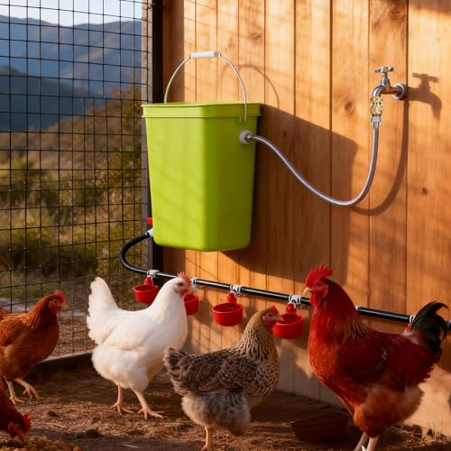 Complete Set Pipeline Automatic Chicken Waterer System| Removable Washable | Chicken Watering System with Poultry Water Cups| Poultry Waterer Feeder Dispenser for Pigeon Duck Quail for Chicken Coop