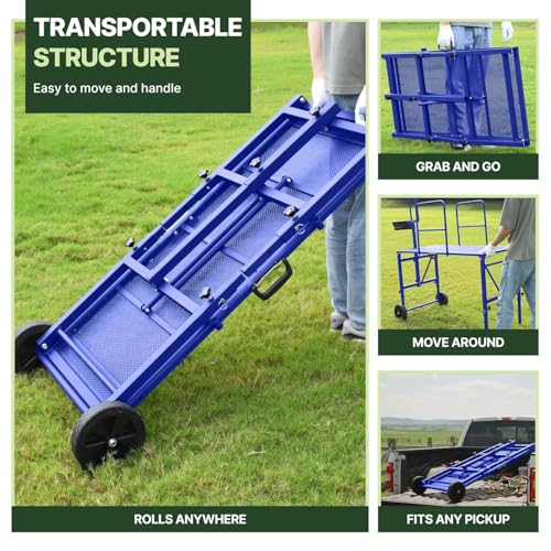 Goat Stand with Adjustable Headpiece & Legs, Goat Milking Stand with Feeder, Rails & Wheels, Stanchion for Grooming & Hoof Trimming, Sheep Stand for Shearing Heavy-Duty Steel Platform, Blue - color: BLUE