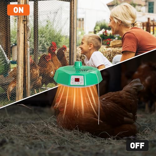 Chicken Coop Heater with Circulation Fan and Temperature Adjustment, Measure Temperature, Lighting and Remote Control, Ideal for Chicken,Poultry Brooding, Pets, Reptiles,Small Animals