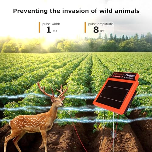 LFGS25 Solar Electric Fence Charger, 25 Miles Solar Charger,0.5J Portable Powered Charger with Day or Night Mode for Livestock, Cattle Sheep, Pigs, Horses - size: LFGS25
