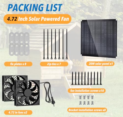 Solar Fan for Chicken Coop, 20W Solar Powered Fans with Dual IP65 Waterproof Fans for Outside solar panel kit