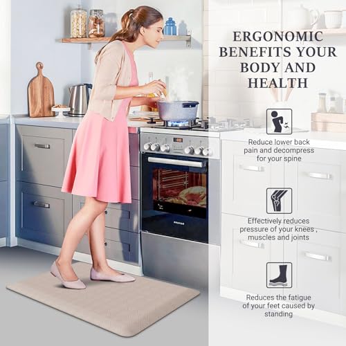 HappyTrends Kitchen Floor Mat - 4/5 Inch Thick Anti-Fatigue Kitchen Rug | Waterproof Non-Slip Kitchen Mats and Rugs Heavy Duty Ergonomic Comfort Rug for Kitchen,Office,Sink,Laundry
