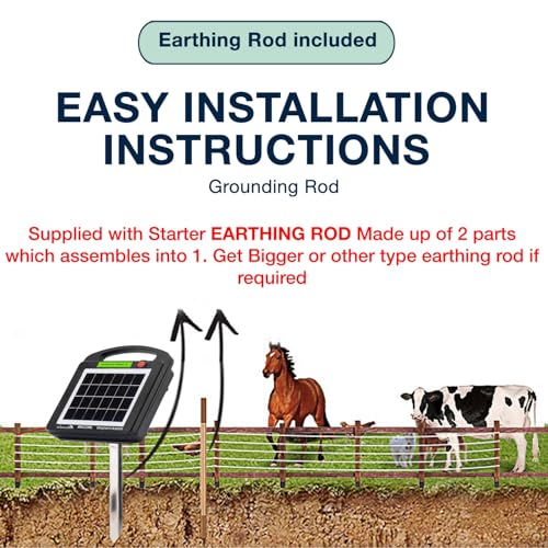 My Animal Command Solar Power Electric Fence Energizer Charger 0.2 Joules | Lithium Ion Battery, Containment, Protection, Livestock, Pet, Horses, Cattle, Sheep, Earthing rod included - size: Mini MAC2ML 0.2 Joules