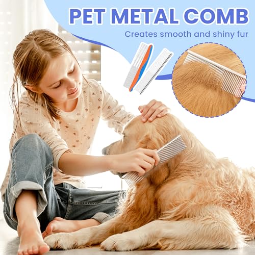 Self Cleaning Shedding Brush - 5-in-1 Professional Pet Grooming Kit Skin Friendly Grooming Tool for Dogs, Cats, and Puppies, Deshedding and Hair Removal for Long and Short Haired Pets,（Blue-Orange） - color: Blue-Orange