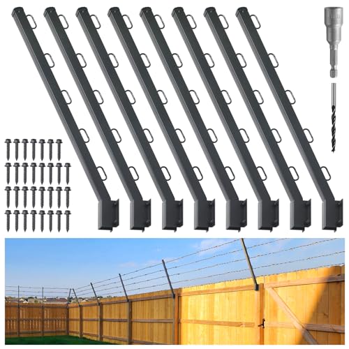 8-Pack Angle 25° Fence Post Extender, 31" Fence Barbed Wire Extend Arm，for Outdoor Fences to Increase Height, Protect Privacy and Pets Jumping Off (8, 31in-25°Angles - Wood Post) - size: 31in-25°Angles - Wood Post