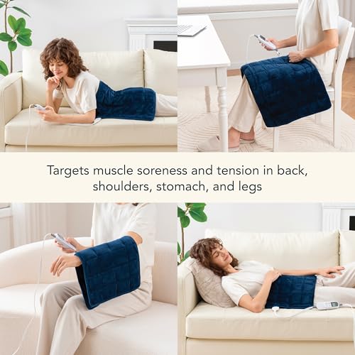 Berkshire Blanket Weighted Heating Pad - 12"x24" Electric Heat Wrap with 10 Heat Settings & Auto Shut Off - Soothing Heat Wrap for Back, Neck, Shoulders, Legs, Abdomen - Machine Washable & Portable - color: Dress Blues, size: 12" x 24"