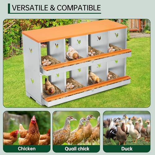 GarveeLife Chicken Nesting Box, 10 Compartments Nesting Box for Chickens, Two-Tier Steel Chicken Egg Laying Box with Large Vented Holes Wall Mounting for Easy Egg Collection - color: Orange / 10 Compartments
