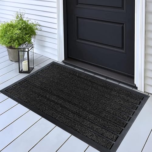 ubdyo Extra Durable Door Mat Outside Entrance (32" x 20", Bright Black) | Dirt Trapping, Non-Slip Backing, Indoor or Outdoor Use, Welcome Mat, Low Profile, Natural Rubber, Stain Fade Resistant - color: Bright Black, size: 32'' x 20'' (Rectangular)