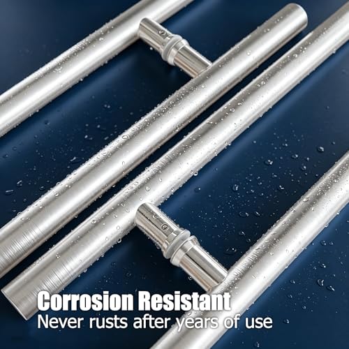 Ranbo 71" Door Pull Handle, 1.2mm 304 Stainless Steel, Brushed Nickel | 59-1/16" Hole Spacing, Fits 1/4"–3/4" Glass Doors and 1-3/8"–2-3/16" Wood Doors, for Entry, Commercial and Storefront Door - size: 71 inches/1.5 inches Cross Section Diameter
