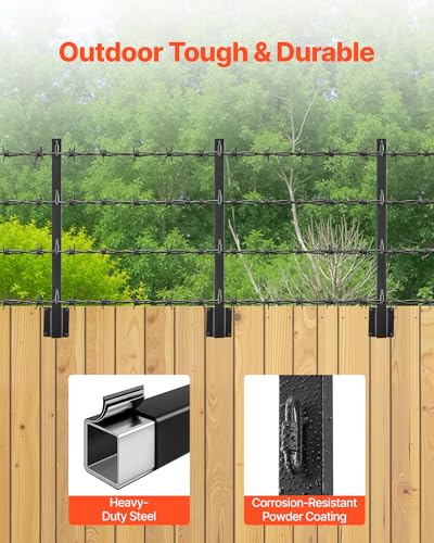 VEVOR Fence Post Extender, 8 Packs 23.8 in Barbed Wire Arm, Sturdy Steel Fence Height Extender, Flat or Surface Mounted Barbed Wire Extension Arms, Protect Privacy and Prevent Pets Jumping Off - style: Square