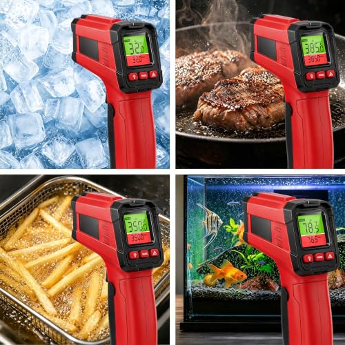 Infrared Thermometer Gun, Digital Laser Temperature Gun -58°F to 1022°F, Adjustable Emissivity, LCD Backlight, MAX/MIN Display, Non-Contact Thermometer for Pizza Oven, BBQ, HVAC, Griddle - color: Red