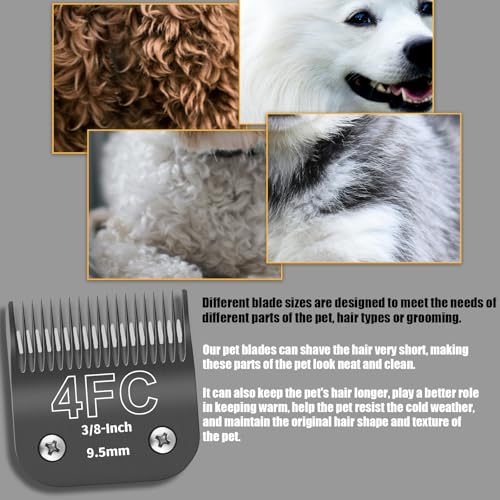 3 Pack 4FC Detachable Dog Grooming Steel Blades,Compatible with Andis,Oster A5,Wahl KM-10 Series,Cut Length 3/8" 9.5MM （Black） - size: 4FC-9.5mm 3 Pack