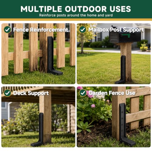 Fence Post Repair Kit, Heavy Duty Steel Fence Post Stabilizer Brace, 3 Pack | Made from U-channel steel, its interlocking U-slot design uses 5 multi-angle screws to reinforce the upper/lower connection - size: 3 Pack