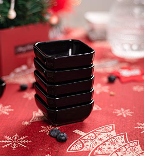 DELLING 3 Oz Porcelain Dip Bowls Set of 6, Black Ceramic Dipping Sauce Bowls - Small Bowls for Charcuterie Board Accessories, Soy Sauce Dish, Condiment Cups for BBQ Party, Dishwasher Safe - color: Black, size: 3oz