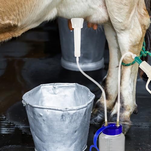YARNOW Manual Goat Milking Machine Portable Cow Milker Kit, 1L Hand Vacuum Pump Sheep Milking Equipment for Small Farm, Cattle Extractor with Clear Bottle & Cleaning Brushes