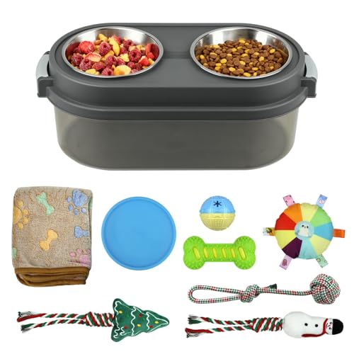 2 in 1 Elevated Dog Bowls with Pet Toys Storage Container, Basic Dog Bowls with Pet Food Storage Box