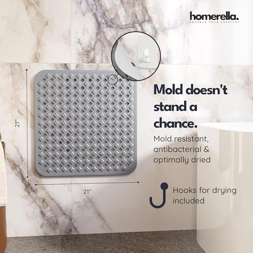 homerella Square Shower Mat Non Slip Anti Mold 21x21 Anti Slip Shower Mat | 100% BPA Free, Mildew Resistant, Machine Washable, Shower Mats for Inside Shower, Shower Floor Mat Mat Non Slip EU Certified - color: Grey
