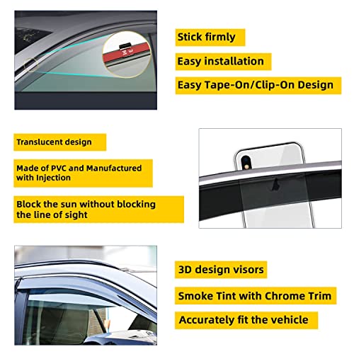 4pcs Window Visors Rain Guards Compatible with 2013-2019 Ford Escape | Chrome Trim Vent Visor Side Wind Deflector,Durable PC Smoke Tint Tape-On Outside Mount,rainproof sun protection - size: 13-19 Escape