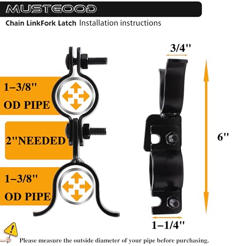 Chain Link Fence Gate Latch, 1-3/8"x1-3/8", with Padlock Hole and Mounting Hardware, Black (Black) 2 Packs - color: Black