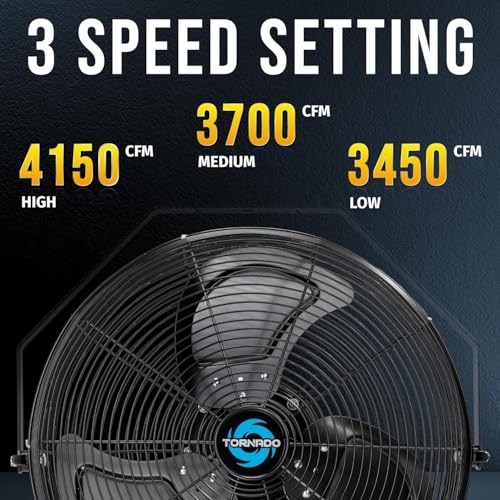 Tornado 20-Inch High Velocity Wall Fan - Outdoor Rated, IPX4 Water-Resistant, 3-Speed, 4750 CFM - Industrial, Commercial & Residential Use, Perfect for Greenhouses, UL Safety Certified - size: 20 Inch