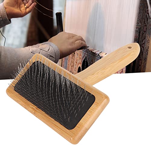 Sheepskin Wool Brush, Sheepskin Wool Wire Brush with Hole Cushion, Macrame Slicker Comb Pet Slicker Brush with Wood Handle for Grooming, Removing Shedding and Dirt (L) - size: L